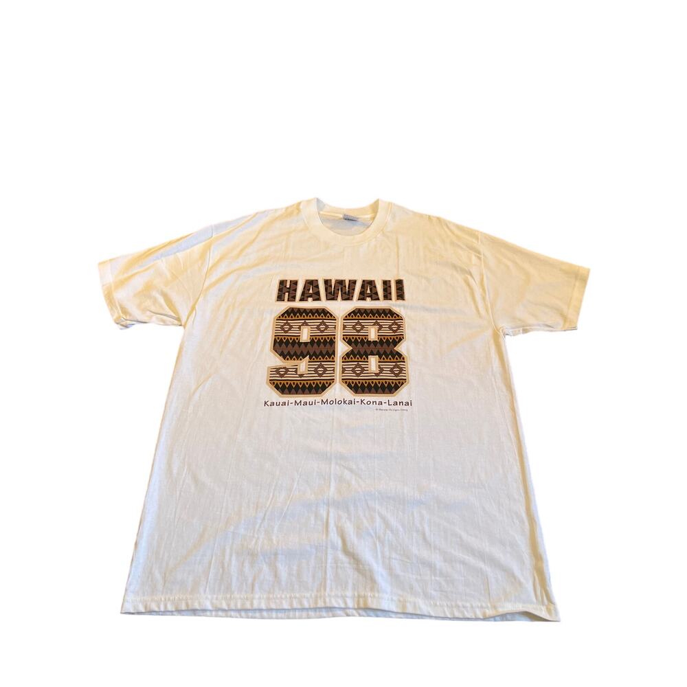 VTG 1990s HAWAII 98 White Crewneck T-SHIRT Size XL Heavy Cotton Native Pattern
